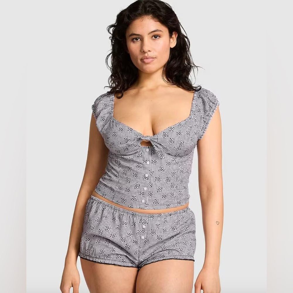 LAST CHANCE -WILL DONATE PINK by Frankie’s Bikinis Marilyn Poplin Blouse Gingham